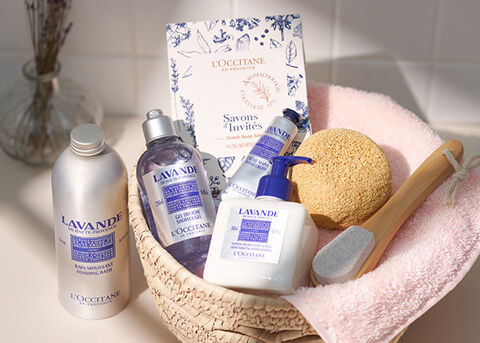 Lavender products in bath basket